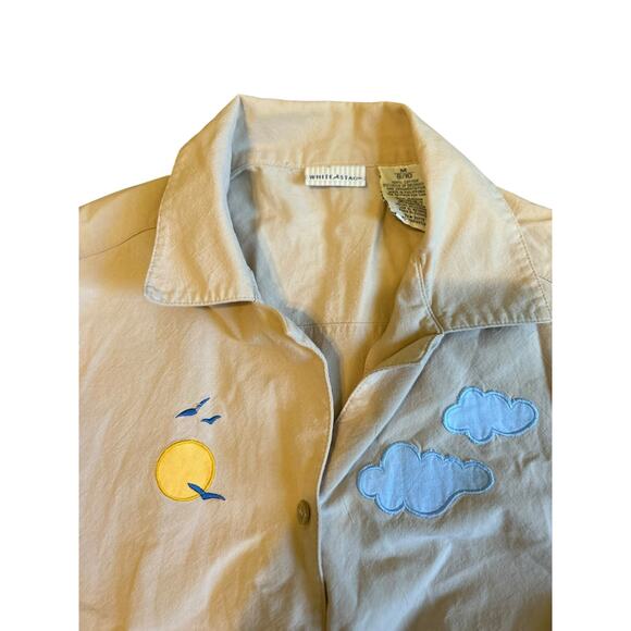 White Stag Top SZ Med Embroidered Flamingo Palm 100% Cotton Art to Wear Boho - Picture 2 of 7